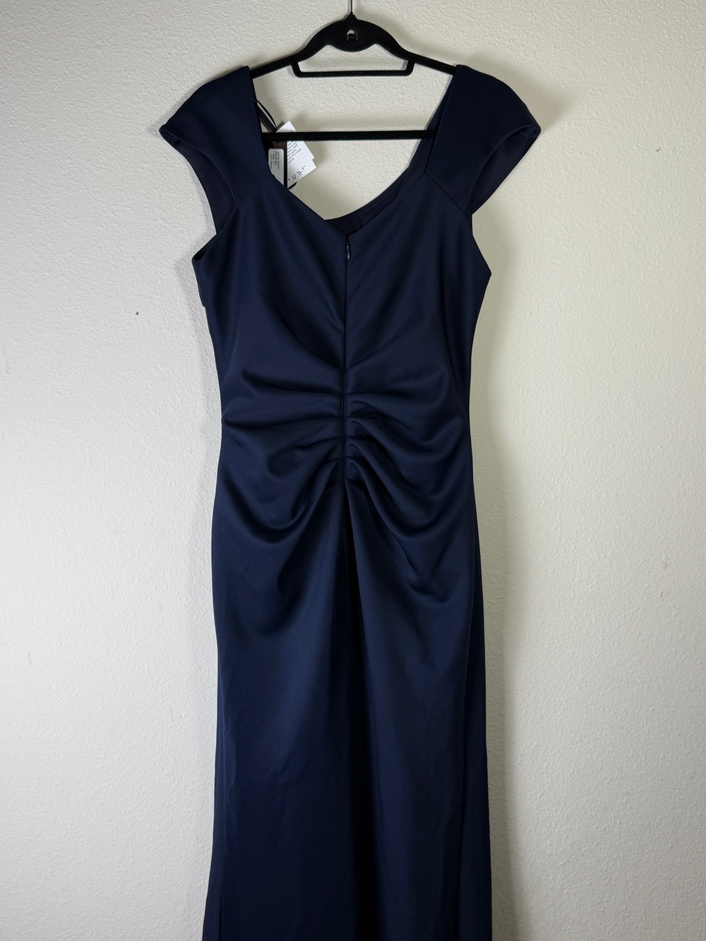 XSCAPE Navy Blue Ruched Maxi Dress 14 NWT Formal Evening Wedding Guest Gown - Picture 8 of 13